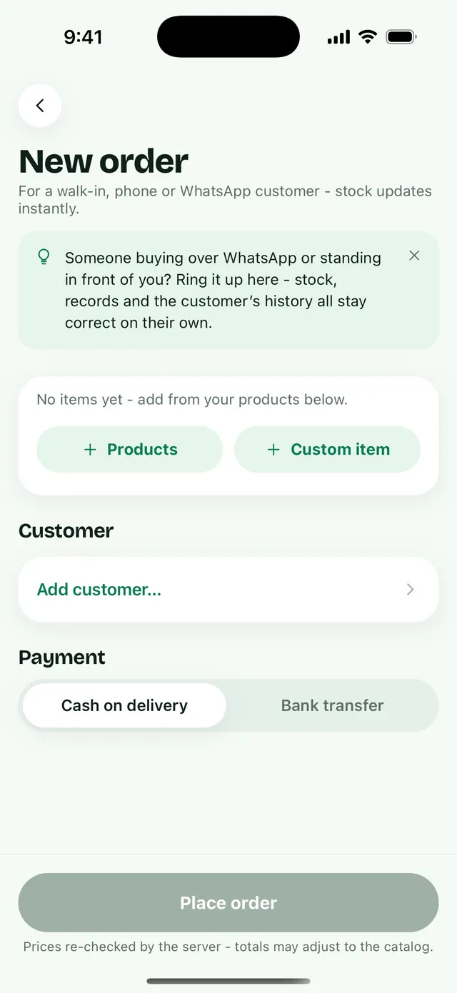 The mini-POS register in olyone